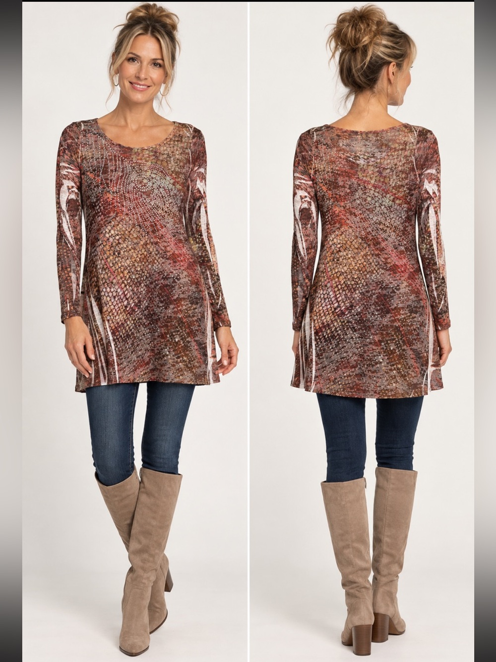 Reba McEntire Embellished Rhinestone Animal Print Tunic Mini Dress S 29”